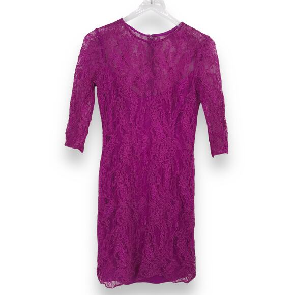 Carmen Marc Valvo Botanical Berry Sheath Dress 10 Lace 3/4 Sleeve Crew Cocktail - Picture 1 of 6